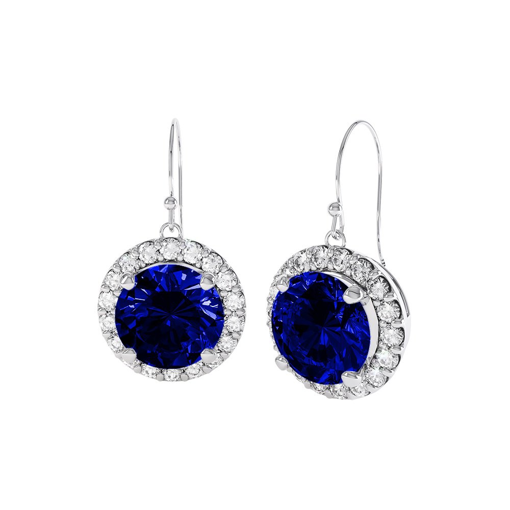 Eternity 1ct Sapphire Halo Platinum plated Silver Drop Earrings