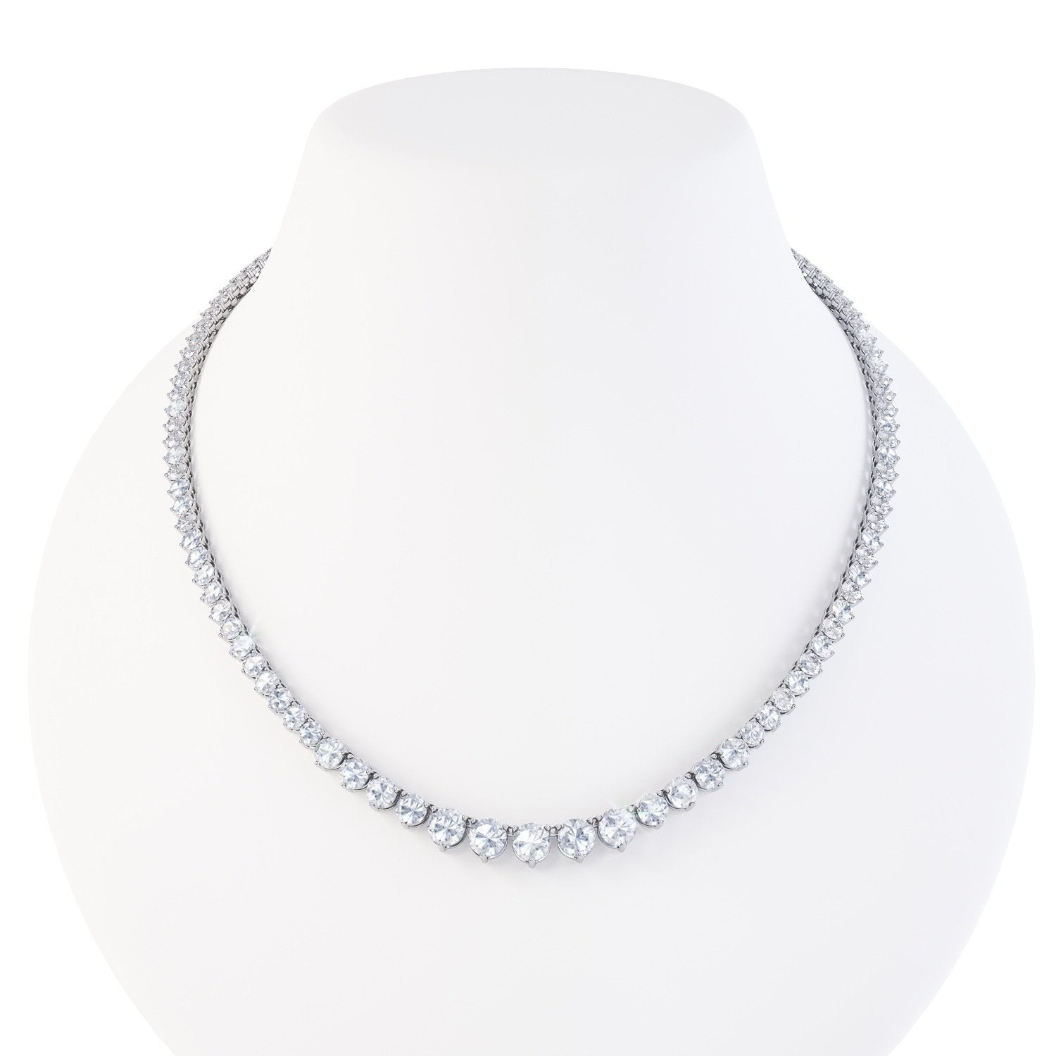 Eternity White Sapphire Platinum plated Silver Tennis Necklace #2
