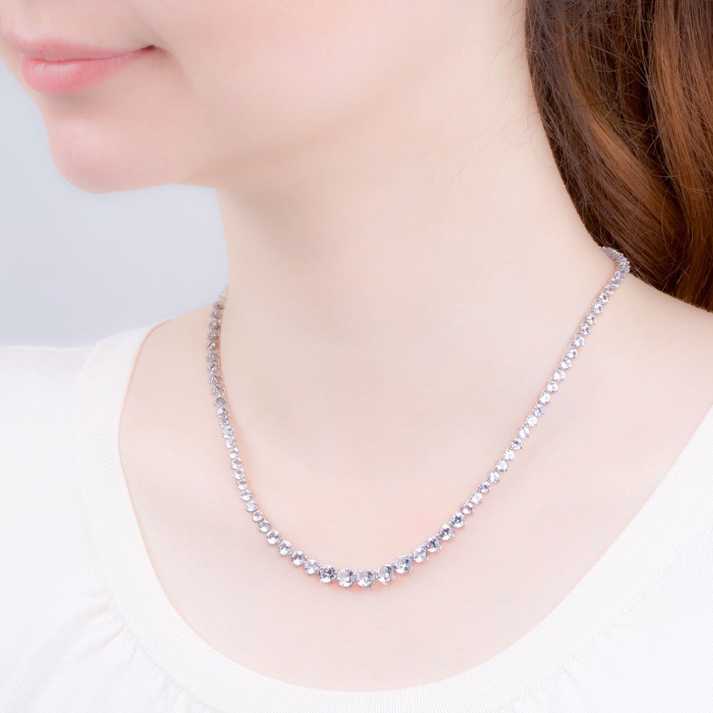 Eternity White Sapphire Platinum plated Silver Tennis Necklace #3