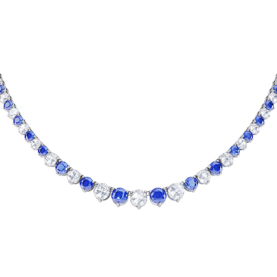 Eternity Sapphire Platinum plated Silver Tennis Necklace #2