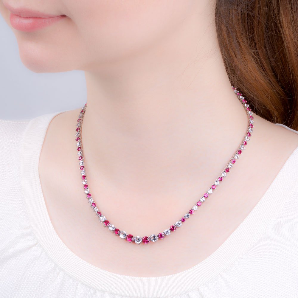 Eternity Ruby Platinum plated Silver Tennis Necklace #3
