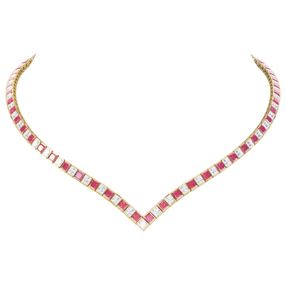 Princess Ruby 18ct Gold Vermeil Tennis Necklace