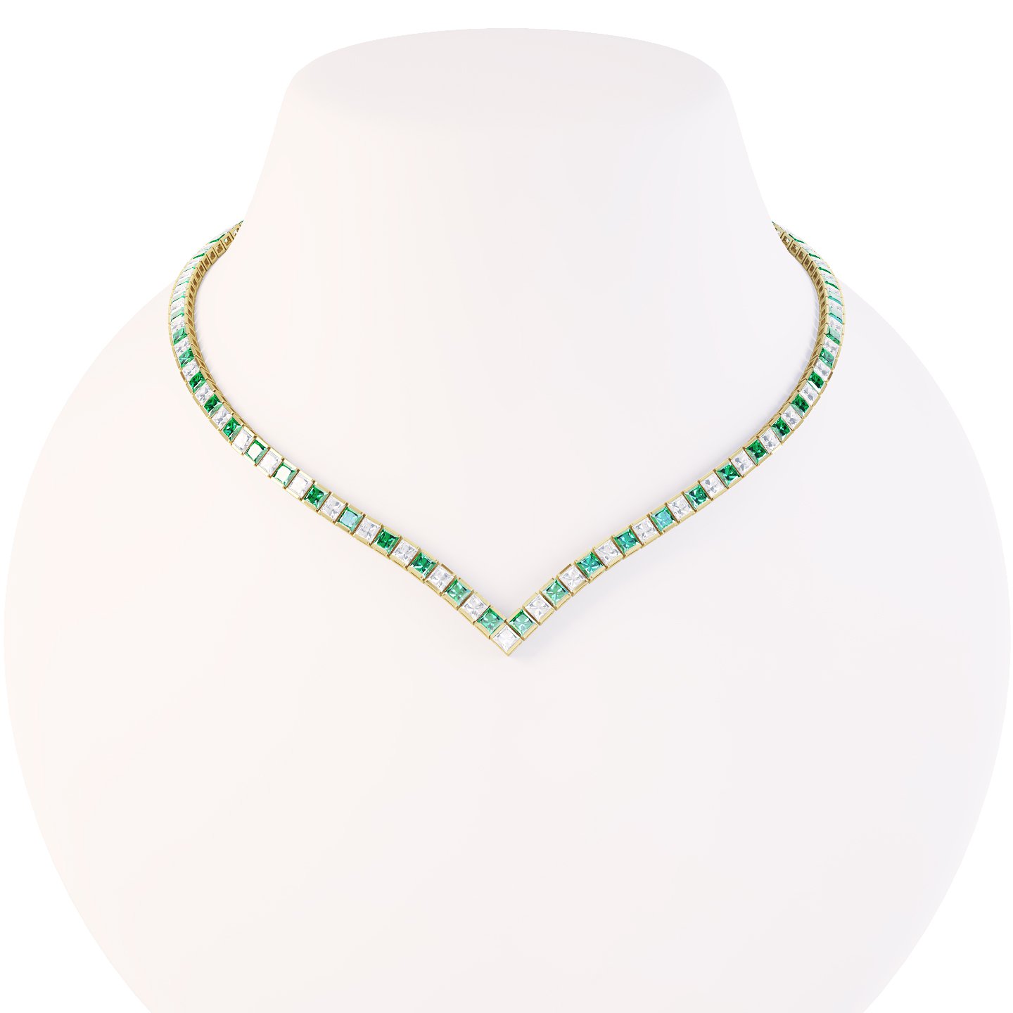 Princess Emerald CZ Gold plated Silver Tennis Necklace #2