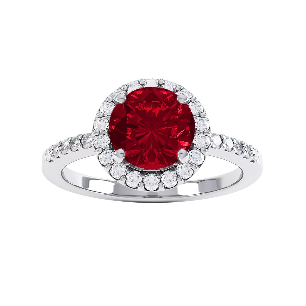 Eternity 1ct Ruby Halo Platinum plated Silver Promise Ring
