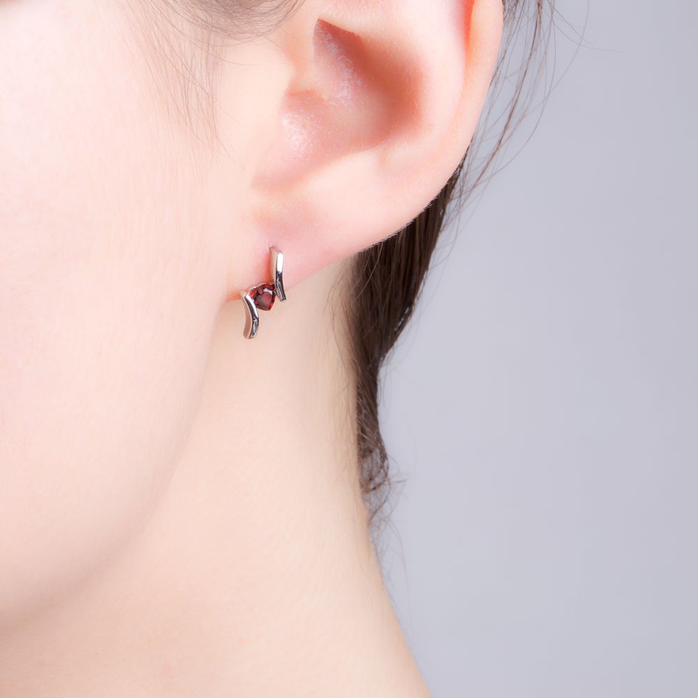 Combinations Garnet Heart Rhodium plated Silver Earrings #2