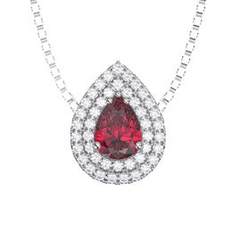Fusion Ruby Halo Platinum plated Silver Pear Pendant