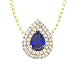 Fusion Sapphire and Diamond 18ct Yellow Gold Halo Pear Pendant
