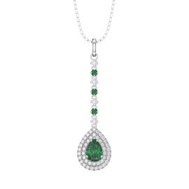 Fusion Emerald and Diamond Halo 18ct White Gold Drop Pear Pendant