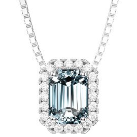 Princess Aquamarine and Diamond 18ct White Gold Rectangle Pendant