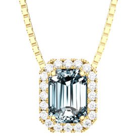 Princess Aquamarine and Diamond 18ct Yellow Gold  Rectangle Pendant