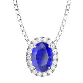 Eternity Blue Sapphire and Diamond Halo 18ct White Gold Oval Pendant