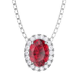 Eternity Ruby Halo Platinum plated Silver Oval Pendant