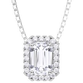 Princess 1ct White Sapphire and Diamond 18ct White Gold Rectangle Pendant