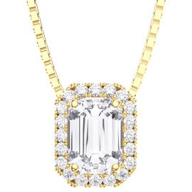 Princess 1ct White Sapphire and Diamond 18ct Yellow Gold Rectangle Pendant