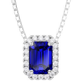 Princess 1ct Blue Sapphire and Diamond 18ct White Gold Rectangle Pendant