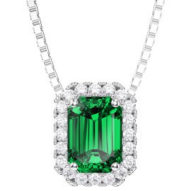 Princess 1ct Emerald and Diamond 18ct White Gold Rectangle Pendant