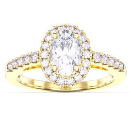 Eternity Moissanite Oval Diamond Halo 18ct Yellow Gold Engagement Ring