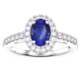 Eternity Sapphire Oval Diamond Halo 18ct White Gold Engagement Ring