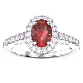 Eternity Ruby Oval Moissanite Halo 18ct White Gold Engagement Ring