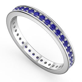 Promise Sapphire Platinum Plated Silver Channel Full Eternity Ring