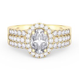 Eternity White Sapphire Oval Halo 9ct Yellow Gold Engagement Ring Set 2D
