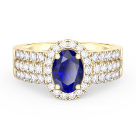 Eternity Oval Sapphire Halo and Half Eternity 9ct Yellow Gold Proposal Ring Set