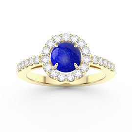 Halo Lapis and Diamond 18ct Yellow Gold Engagement Ring