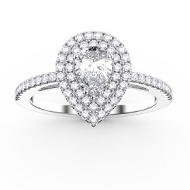 Fusion Moissanite Pear 18ct White Gold Diamond Halo Engagement Ring