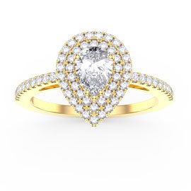 Fusion Moissanite Pear 18ct Yellow Gold Diamond Halo Engagement Ring