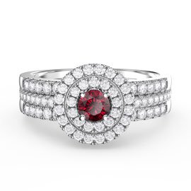 Fusion Ruby Halo Platinum plated Silver White Sapphire Eternity Promise Ring Set