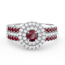Fusion Ruby Halo Platinum plated Silver Ruby Eternity Promise Ring Set
