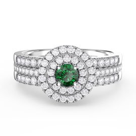 Fusion Emerald Halo Platinum plated Silver White Sapphire Eternity Promise Ring Set