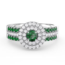 Fusion Emerald Halo Platinum plated Silver Emerald Eternity Promise Ring Set