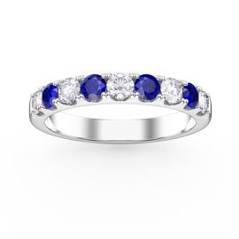 Sapphire and Moissanite 9ct White Gold Half Eternity 3mm Ring Band