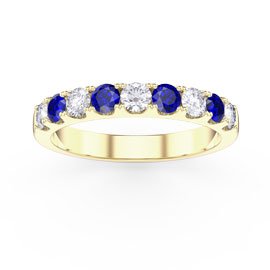 Promise Sapphire and Diamond 18ct Yellow Gold Half Eternity 3mm Ring Band