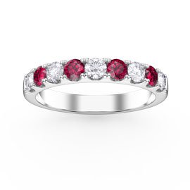 Promise Ruby and Lab Diamond 9ct White Gold Half Eternity Ring 3mm Band