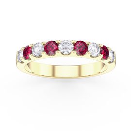 Ruby and Moissanite 9ct Yellow Gold Half Eternity Ring 3mm Band