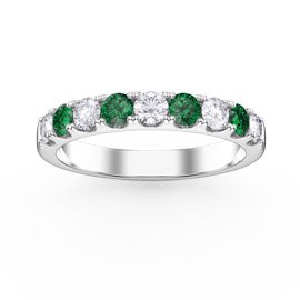 Emerald and Moissanite 18ct White Gold Half Eternity 3mm Ring Band