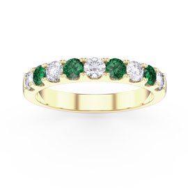 Promise Emerald and Moissanite 9ct Yellow Gold Half Eternity 3mm Ring Band