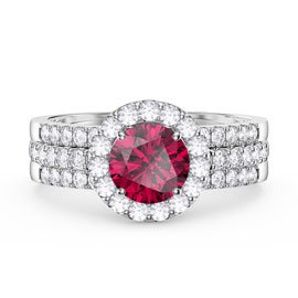 Eternity Ruby Halo Half Eternity Platinum plated Silver Promise Ring Set