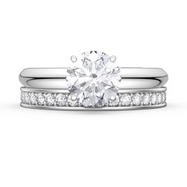 Unity 1.5ct White Sapphire Platinum plated Silver Promise Ring with Full Eternity Wedding Band