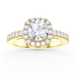 Princess Moissanite Cushion Cut Halo 18ct Yellow Gold Engagement Ring