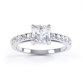 Unity White Sapphire Platinum plated Silver Cushion Cut Pave Promise Ring