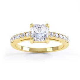 Unity Moissanite 18ct Yellow Gold Cushion Cut Diamond Pave Engagement Ring