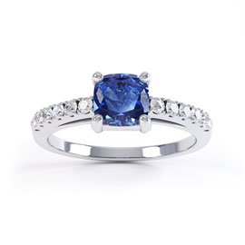 Unity Sapphire Cushion and Moissanite Pave Set 18ct White Gold Engagement Ring
