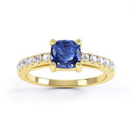 Unity Sapphire and Diamond Cushion Cut Pave 18ct Yellow Gold Engagement Ring
