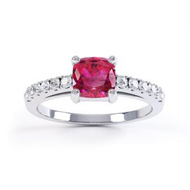Unity Ruby Cushion Pave Platinum plated Silver Promise Ring