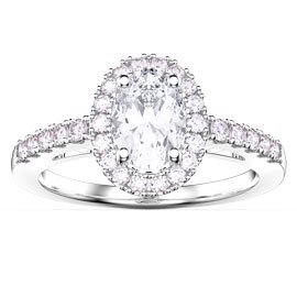 Eternity White Sapphire Oval Halo Platinum plated Silver Promise Ring