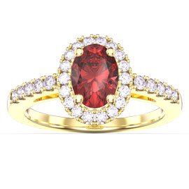 Eternity Ruby Oval Halo 9ct Gold Proposal Ring