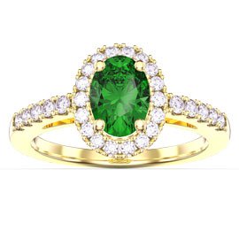 Eternity Emerald Oval Moissanite Halo 18ct Yellow Gold Engagement Ring